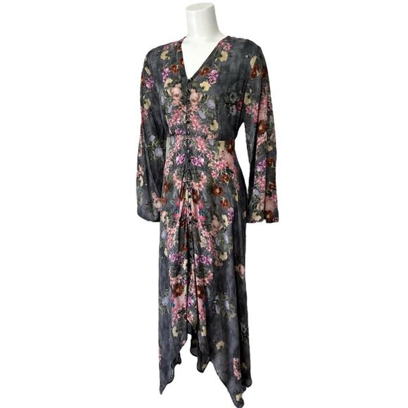 Feathers by Tolani Maxi Dress Sz M Clara Garden Floral Cement Gray Boho - Picture 13 of 15
